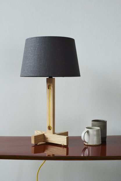 MLTL02 Table Lamp in Ash with Yellow Cord and Shade in Grey Linen Copper Lining