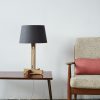 MLTL02 Table Lamp in Oak with White Cord and Grey Linen Shade and Copper Lining